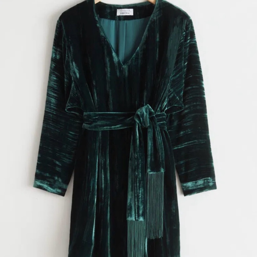 & Other Stories Green Velvet Dress